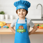 Personalized Cute Animal Adjustable Kid Apron Chef Hat Set with Pocket and Name for Cooking Birthday Gift for Boys Girls
