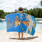 Personalized Cartoon Surfing Animal Quick Dry Beach Towel with Name Summer Vacation Pool Party Birthday Gift for Kids
