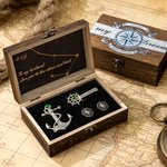 Personalised North Star Design Navigator Jewellery Set with Birthstone and Text Formal Suit Essential Wedding Gift for Groom Best Man