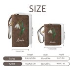 Personalized Pearl Effect Birth Flower Tri-Fold PU Leather Wristlet Wallet with Card Holder and Name Daily Use Birthday Anniversary Gift for Women