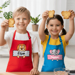 Personalized Cute Animal Adjustable Kid Apron Chef Hat Set with Pocket and Name for Cooking Birthday Gift for Boys Girls