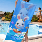 Personalized Cartoon Surfing Animal Quick Dry Beach Towel with Name Summer Vacation Pool Party Birthday Gift for Kids