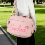 Borsone da viaggio personalizzato a fiori di grande capacità con nome e tracolla regolabile Regalo di compleanno per le ragazze