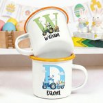 Personalized Easter Bunny Ears Tractor 12 oz Enamel Mug with Initial and Name Daily Use Easter Gift for Kids