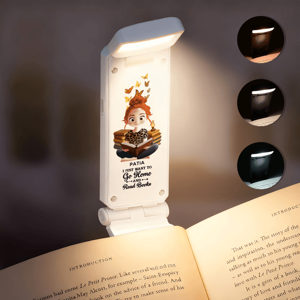 Personalised Butterfly Cartoon Character LED Rechargeable Book Light Clip with Name and Text Reading Accessory Birthday Gift for Bookworms