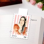 Personalised Watercolour Style Striped Stamp Design Photo Magnetic Bookmark Clip with Name Reading Tool Club Birthday Gift for Book Lovers