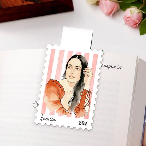 Personalized Watercolour Style Striped Stamp Design Photo Magnetic Bookmark Clip with Name Reading Tool Club Birthday Gift for Book Lovers