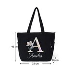Personlig stor kapacitet kordväv pendlarväska och totebag med namn och födelseblomma för vardag och födelsedagspresent