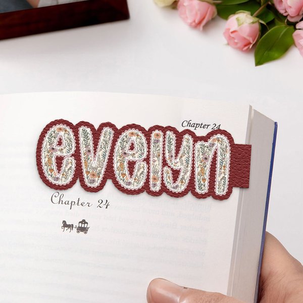 Personalized Retro Floral Lace Edge Faux Leather Texture Design Magnetic Bookmark Clip with Name Daily Use Birthday Gift for Bookworms Students