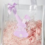 Personalised Cute Bunny Silhouette Reusable Transparent Tote Bag with Handle and Name Egg Hunting Party Easter Gift for Toddlers Kids