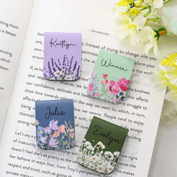 Marque-page magnétique en cuir PU personnalisé avec nom Cadeau d'anniversaire pour les amoureux des livres
