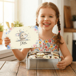 Personalized Cute Floral Wreath Bunny Biscuit Tin Box with Name Storage Accessories Easter Party Gift for Boys Girls