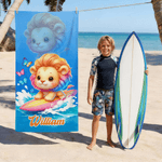 Personalized Cartoon Surfing Animal Quick Dry Beach Towel with Name Summer Vacation Pool Party Birthday Gift for Kids