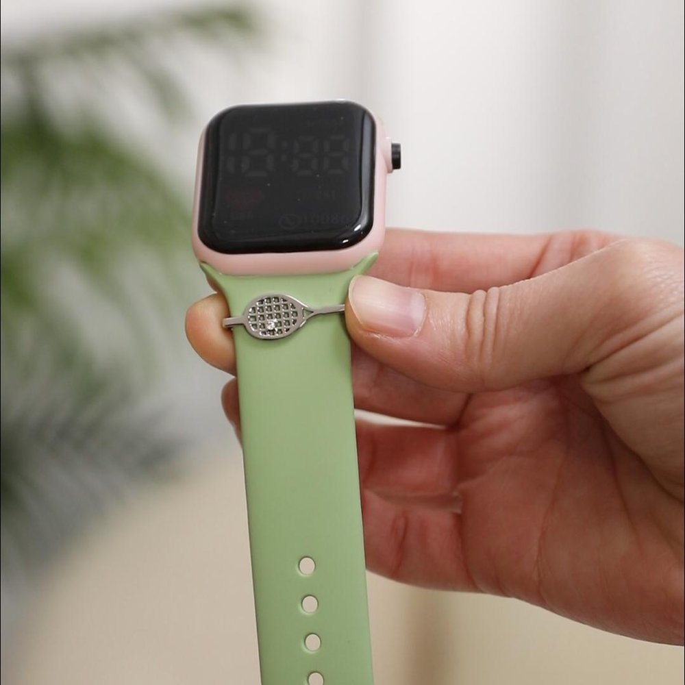 Personalized Tennis Racket Birthstone Sporty Watch Band Charm Smartwatch Accessories Birthday Game Day Gift for Tennis Lover Coach 4