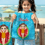 Personalizzato con personaggi dei cartoni animati e motivi di frutta Asciugatura rapida Asciugamano da spiaggia sovradimensionato con nome e borsa con coulisse Regalo quotidiano per gli amici nuotator
