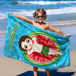 Personalizzato con personaggi dei cartoni animati e motivi di frutta Asciugatura rapida Asciugamano da spiaggia sovradimensionato con nome e borsa con coulisse Regalo quotidiano per gli amici nuotator