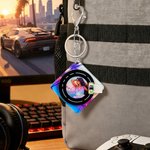 Spersonalizowany Neon Punk Retro Sportowy Samochodowy Foto Obrotowy Winylowy Brelok do Kluczy z Nazwą i NFC Codziennego Użytku Prezent Urodzinowy dla Miłośników Gier Muzycznych