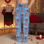 Personalisierte Pyjamahose mit Fotogesicht und Namen | Kuss- oder Herzmotiv | Schlafanzughose | Geburtstag Geschenk für Familie Freunde Paare