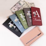 Personalised Pearl Effect Birth Flower  PU Leather Long Billfold Wallet with Name and Card Holder Daily Use Birthday Mother's Day Gift for Woman
