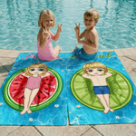 Personalizzato con personaggi dei cartoni animati e motivi di frutta Asciugatura rapida Asciugamano da spiaggia sovradimensionato con nome e borsa con coulisse Regalo quotidiano per gli amici nuotator