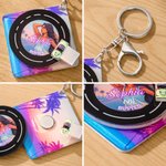 Spersonalizowany Neon Punk Retro Sportowy Samochodowy Foto Obrotowy Winylowy Brelok do Kluczy z Nazwą i NFC Codziennego Użytku Prezent Urodzinowy dla Miłośników Gier Muzycznych