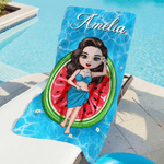 Personalizzato con personaggi dei cartoni animati e motivi di frutta Asciugatura rapida Asciugamano da spiaggia sovradimensionato con nome e borsa con coulisse Regalo quotidiano per gli amici nuotator