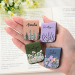 Personalized Floral PU Leather Magnetic Bookmark Clip with Name Birthday Gift for Book Lovers