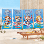 Personalized Cartoon Surfing Animal Quick Dry Beach Towel with Name Summer Vacation Pool Party Birthday Gift for Kids