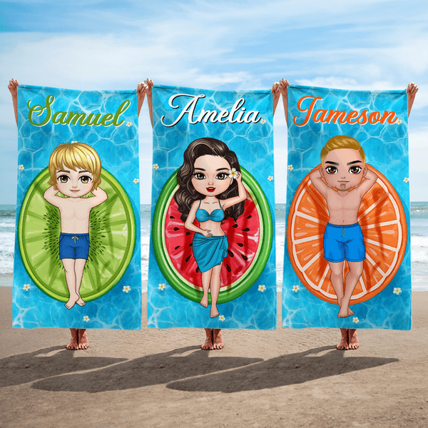 Personalizzato con personaggi dei cartoni animati e motivi di frutta Asciugatura rapida Asciugamano da spiaggia sovradimensionato con nome e borsa con coulisse Regalo quotidiano per gli amici nuotator