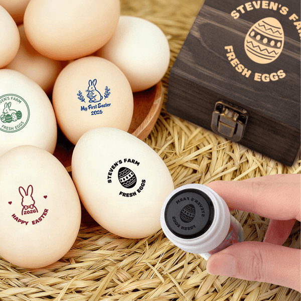 Personalised Multi-Pattern Easter Egg Stamp with Name and Wooden Box Birthday Easter Gift for Families Farmers Breeders