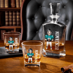 Personalized Cartoon Characters Football Whiskey Decanter 2 Glasses with Name Father's Day Birthday Gift for Father Friends Bartenders
