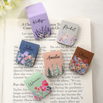 Personalized Floral PU Leather Magnetic Bookmark Clip with Name Birthday Gift for Book Lovers