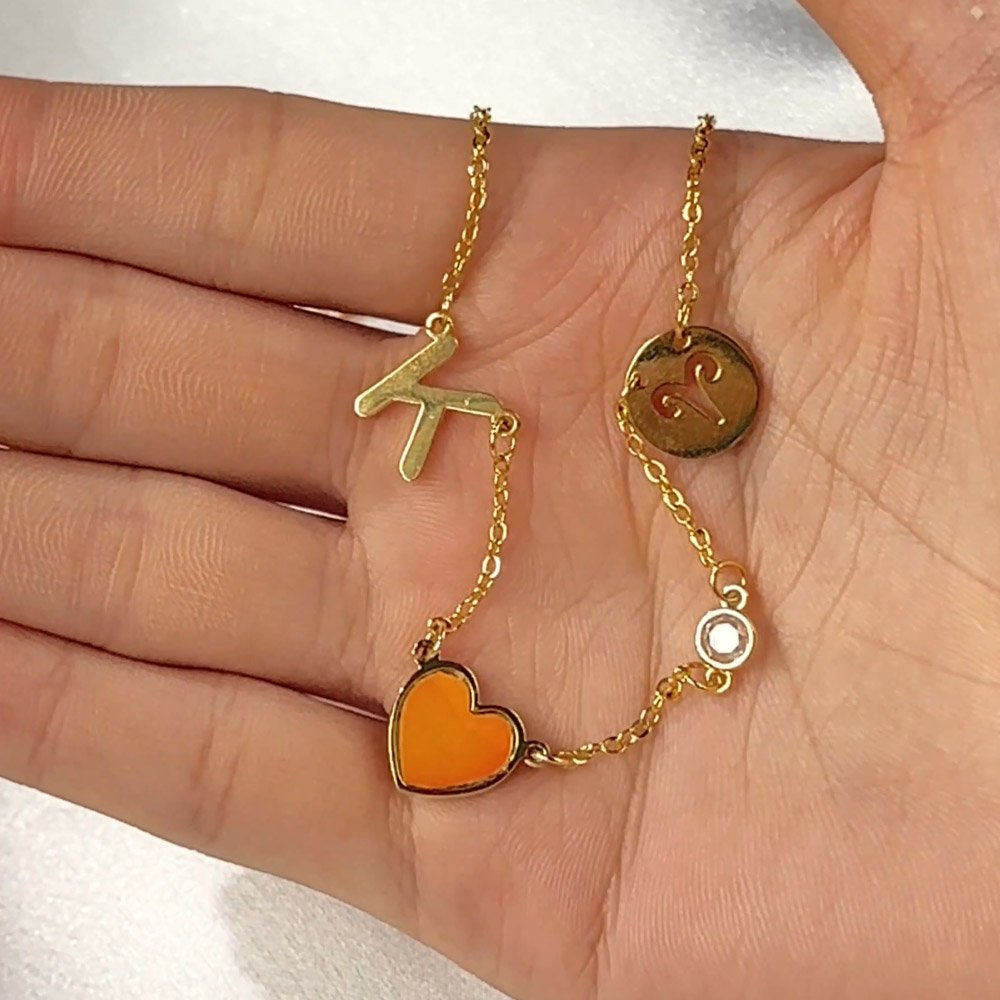 Personalized Birthstone Constellation Initial Heat Reactive Heart Pendant Necklace Anniversary Mother's Day Birthday Gift for Women 3