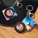 Spersonalizowany Neon Punk Retro Sportowy Samochodowy Foto Obrotowy Winylowy Brelok do Kluczy z Nazwą i NFC Codziennego Użytku Prezent Urodzinowy dla Miłośników Gier Muzycznych