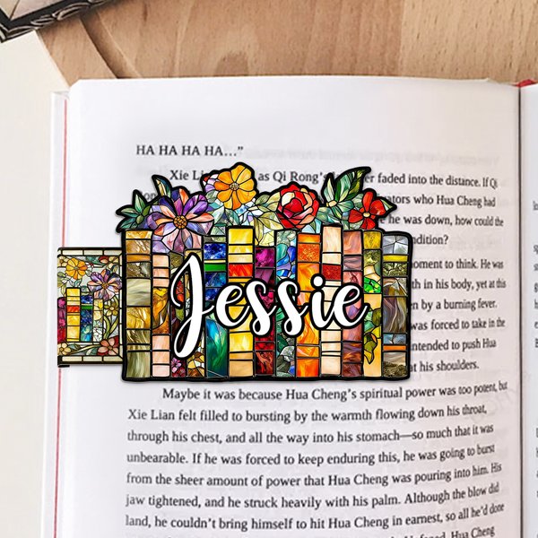 Personalised Stained Glass Floral Magnetic Bookmark Clip with Name Daily Use Book Club Birthday Gift for Bookworm Book Lover