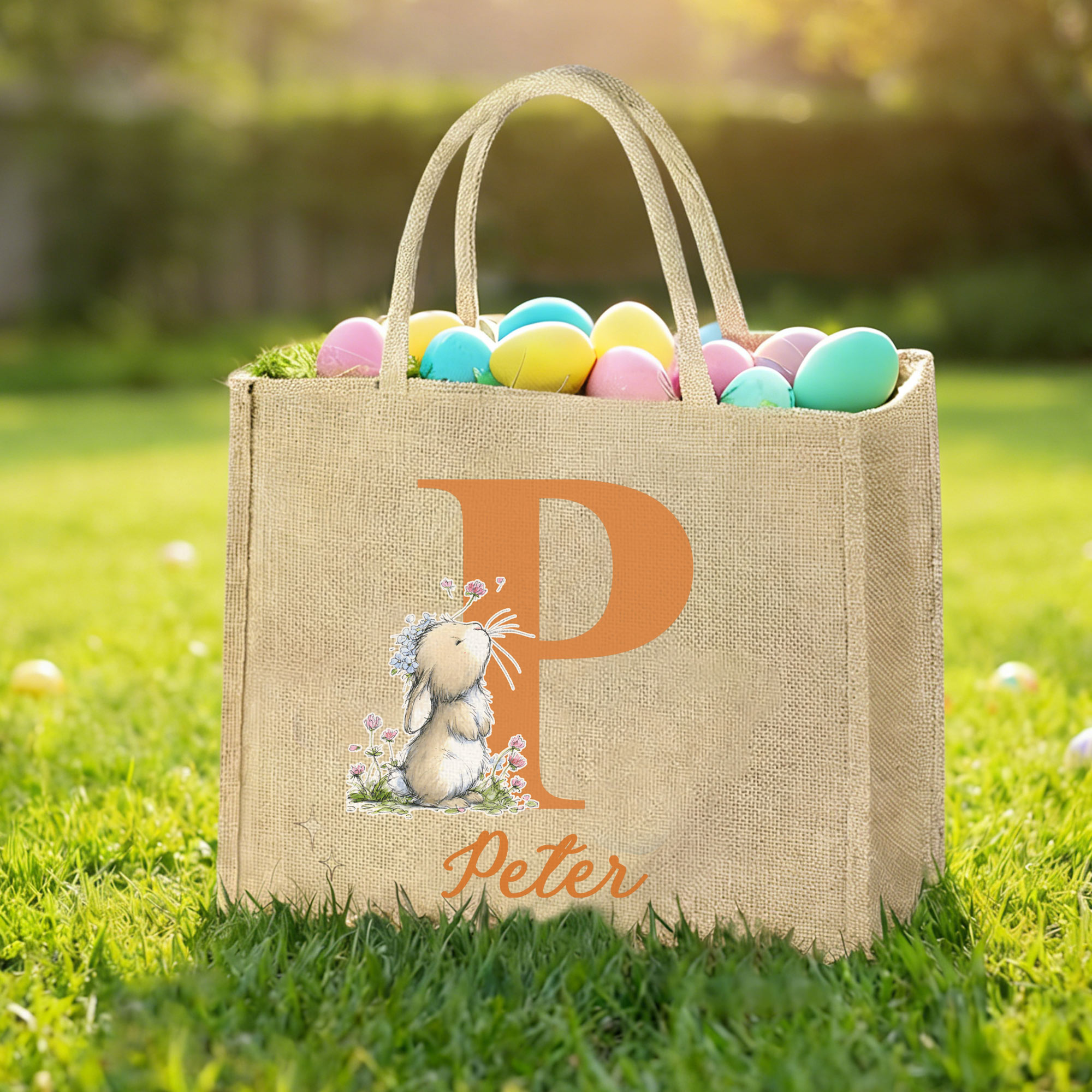Personalisierte Osterhase große Kapazität Jute Tasche mit Initialen und Namen täglichen Gebrauch Ostern Geschenk für Freunde Kinder