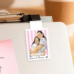 Personalised Watercolour Style Striped Stamp Design Photo Magnetic Bookmark Clip with Name Reading Tool Club Birthday Gift for Book Lovers