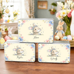 Personalized Cute Floral Wreath Bunny Biscuit Tin Box with Name Storage Accessories Easter Party Gift for Boys Girls