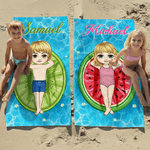 Personalizzato con personaggi dei cartoni animati e motivi di frutta Asciugatura rapida Asciugamano da spiaggia sovradimensionato con nome e borsa con coulisse Regalo quotidiano per gli amici nuotator