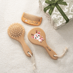Personalised Cute Forest Animal Name Wooden Baby Hair Brush Comb Set with Drawstring Bag and Gift Box Baptism Birthday Gift for Babies Kids