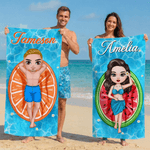 Personalizzato con personaggi dei cartoni animati e motivi di frutta Asciugatura rapida Asciugamano da spiaggia sovradimensionato con nome e borsa con coulisse Regalo quotidiano per gli amici nuotator