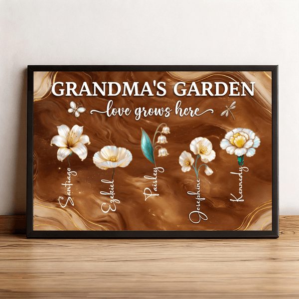 Poster de fleurs de naissance personnalisé Peinture encadrée sans cadre avec 1-16 noms Décoration d'intérieur Anniversaire Fête des mères Cadeau pour Maman Grand-mère