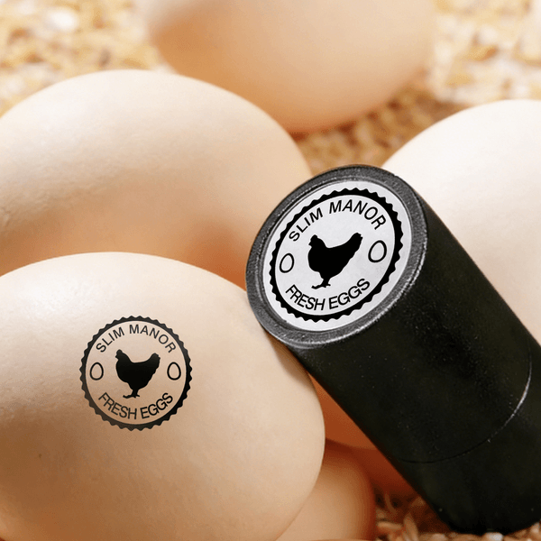 Personalised Hen Silhouette Safe Egg Stamp with Food Grade Ink Name Text and Year Birthday Gift for Family Farmer Breeder