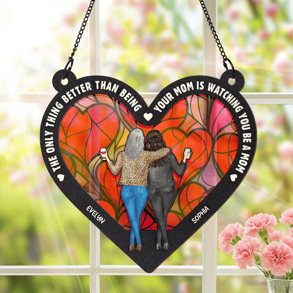 Personalized Cartoon Character Back View Window Hanging Suncatcher with Names Home Decor Mother's Day Birthday Gift for Mom Woman