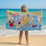 Personalizzato carino stile estivo nome asciugatura rapida oversize Microfiber Beach Towel Beach Party Holiday Gift for Kids Friends