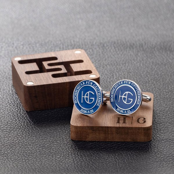 Personalisierte Manschettenknöpfe mit Kaltemaille-Finish Monogramm und Gravuren inklusive Holzbox Hochzeit Jahrestag Abschluss Geschenk für Herren