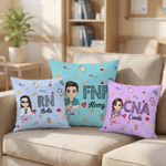 Personalised Cartoon Doctor Nurse Character Soft Cushion Cover with Name Nurse Week Thanking Birthday Gift for Medical Staff