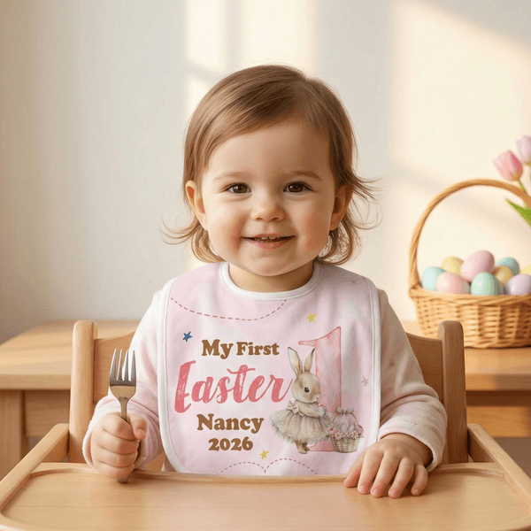 Personlig My First Easter Cute Bunny Star 100% bomull Baby Bib med namn Matningstillbehör Baby första påskpresent för nyfödda