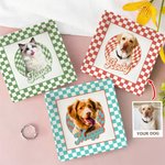 Henkilökohtainen öljymaalaus Style Pet Photo Checkered Square Keraaminen korut lautasen nimi Pet Memorial Day lahja lemmikkieläinten omistajille ystäville