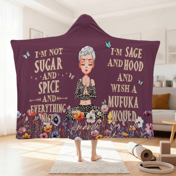 Personalized Cartoon Yoga Meditation Character Flower  Butterfly Soft Hooded Blanket with Name Yoga Exercise Birthday Gift for Yoga Lovers